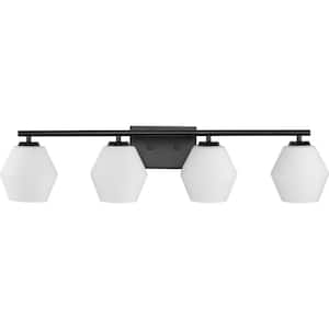 Copeland Collection 33 in. 4-Light Matte Black Vanity Light with Etched Opal Glass Shades