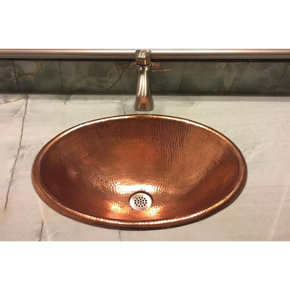 19" Oval Hammered Copper Bathroom Sink with Polished Finish
