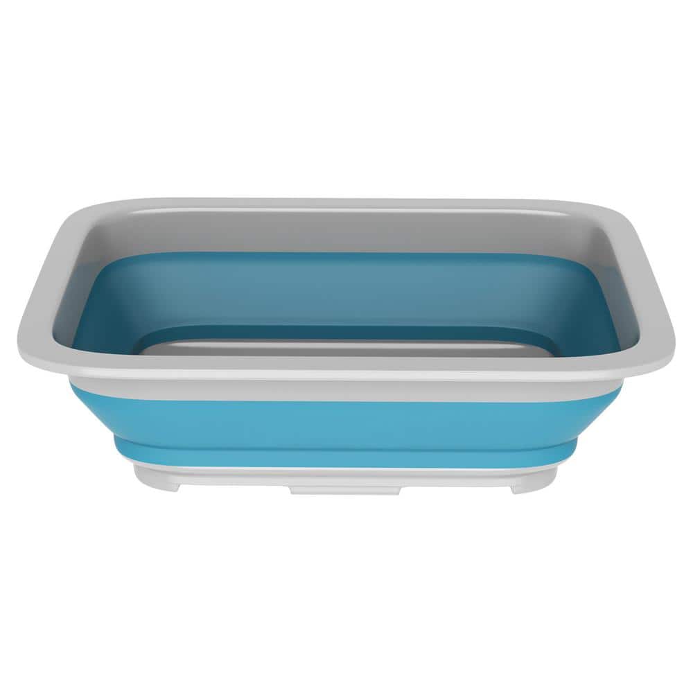 Dish Basin Collapsible with Drain Plug Portable Wash Basin Foldable Sink Blue 