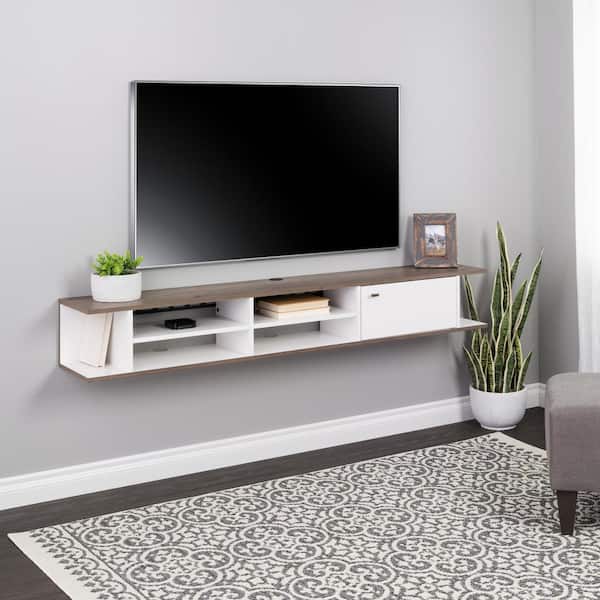 Prepac Wall Mounted White & Drifted Gray Media Console with Door