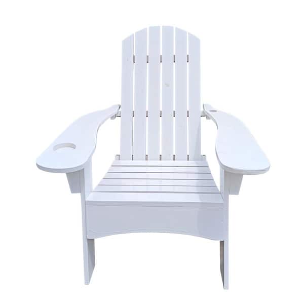 Sudzendf White Solid Wood Outdoor Adirondack Chair with an Umbrella Hole