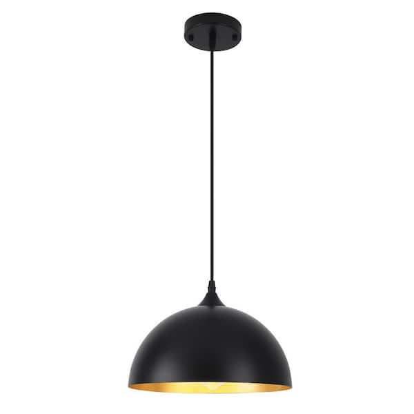 1-Light Matte Black Vintage Pendant Hanging Light with Metal Shade for Bedroom