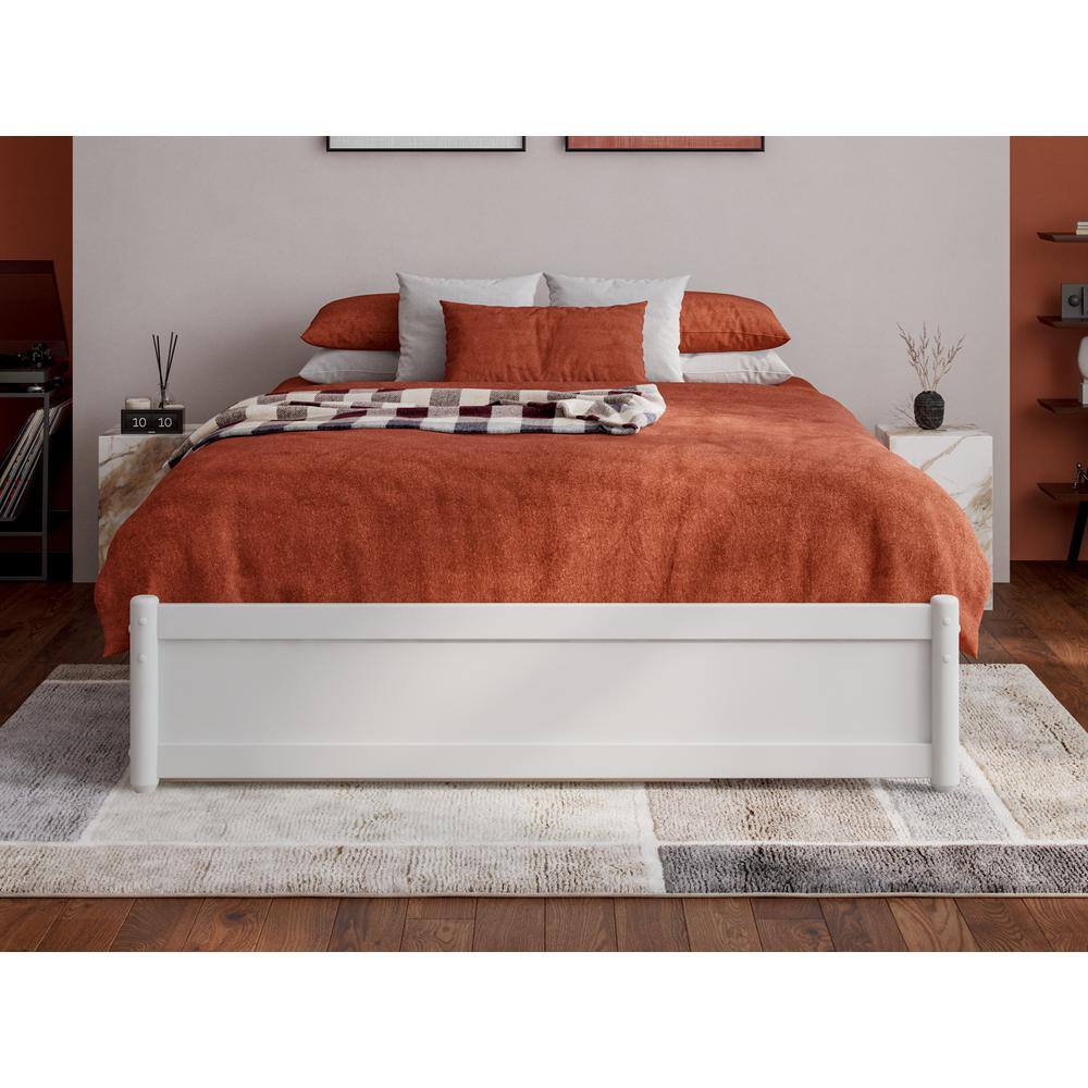 Barcelona White Full Wood Platform Bed with Twin Trundle