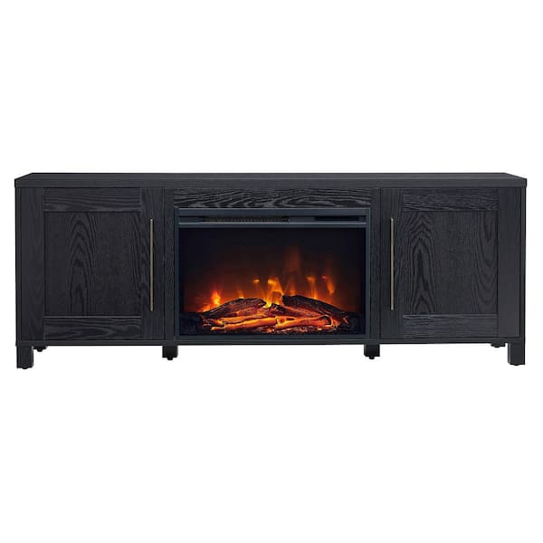 Meyer&Cross Chabot 68 in. Black Grain TV Stand with Log Fireplace Fits TV's up to 75 in.