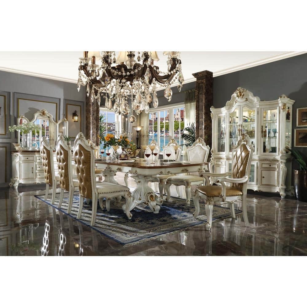 Elegant Beige Faux Leather Upholstered Side Chair with Queen Anne Legs