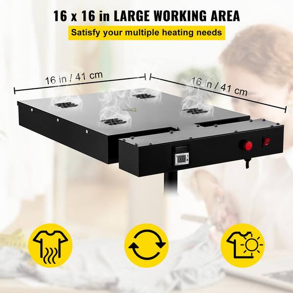 16x16 Inch with Electrical Control Box VEVOR Flash Dryer 16x16Inch 1700W Flash Dryer for Screen Printing with Electrical Control Box Screen Printing Dryer Adjustable Stand T-Shirt Curing Machine