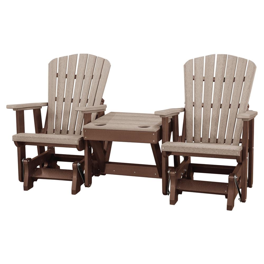 All Poly 76 in. 2-Person Tudor Brown Frame Poly Resin Outdoor Fan Back Glid