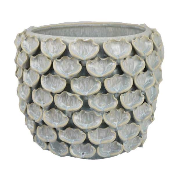 Aster Blue and Green Indoor Ceramic Round Planter with Outdoor Compatibility (9.5 in. W x 7.75 in. H )
