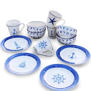 Ahoy Blue/White Stoneware 12-Piece Dessert Set (Service for 4)