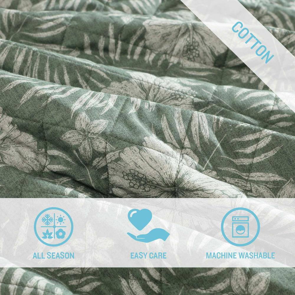 Hibiscus Jungle Green Cotton Reversible Twin Quilt Set