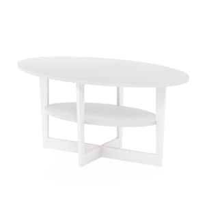 Jaya 36 in. White Oval Wood Coffee Table with Shelf