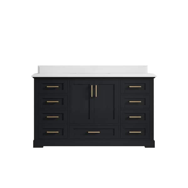 Willow Collections Boston 60 in. Single Sink Freestanding Wrought Iron Bath Vanity with White Qt. Top Unassembled