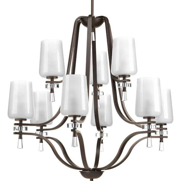 Progress Lighting Indulge Collection 9-Light Antique Bronze Chandelier with Polished Glass Shade