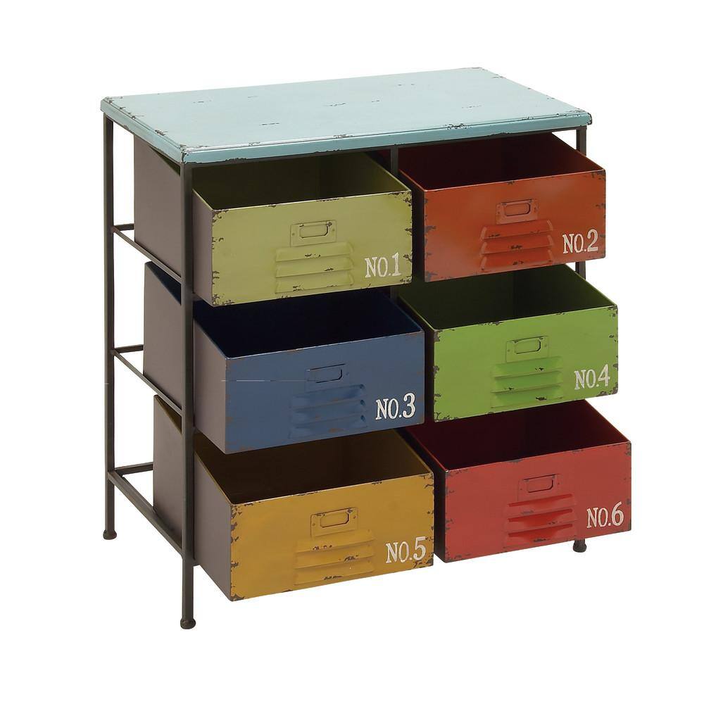 Multi-Colored Industrial Metal Drawer Insert with Weathered Finish