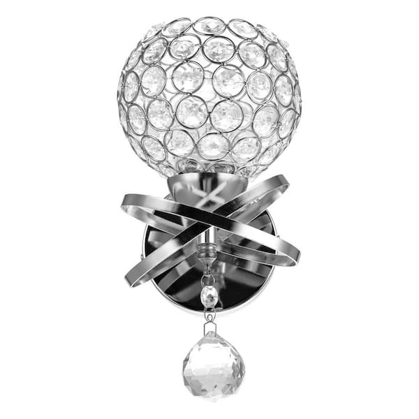 Chrome 5.12 in. 1 Indoor Wall Sconce with Antique Metal Crystal Shade for Hallways, Kitchens, and Living Room