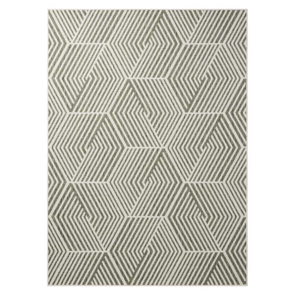 NICOLE MILLER NEW YORK Patio Country Green/Cream 6 ft. x 9 ft. Ombre Geo Polypropylene Indoor/Outdoor Area Rug