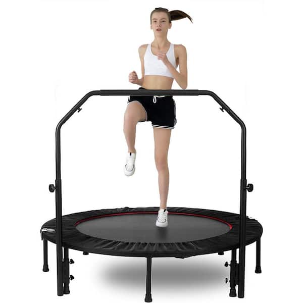 Huluwat 48 in. Foldable Mini Trampoline with Adjustable Foam Handle, Max Load 300 lbs.