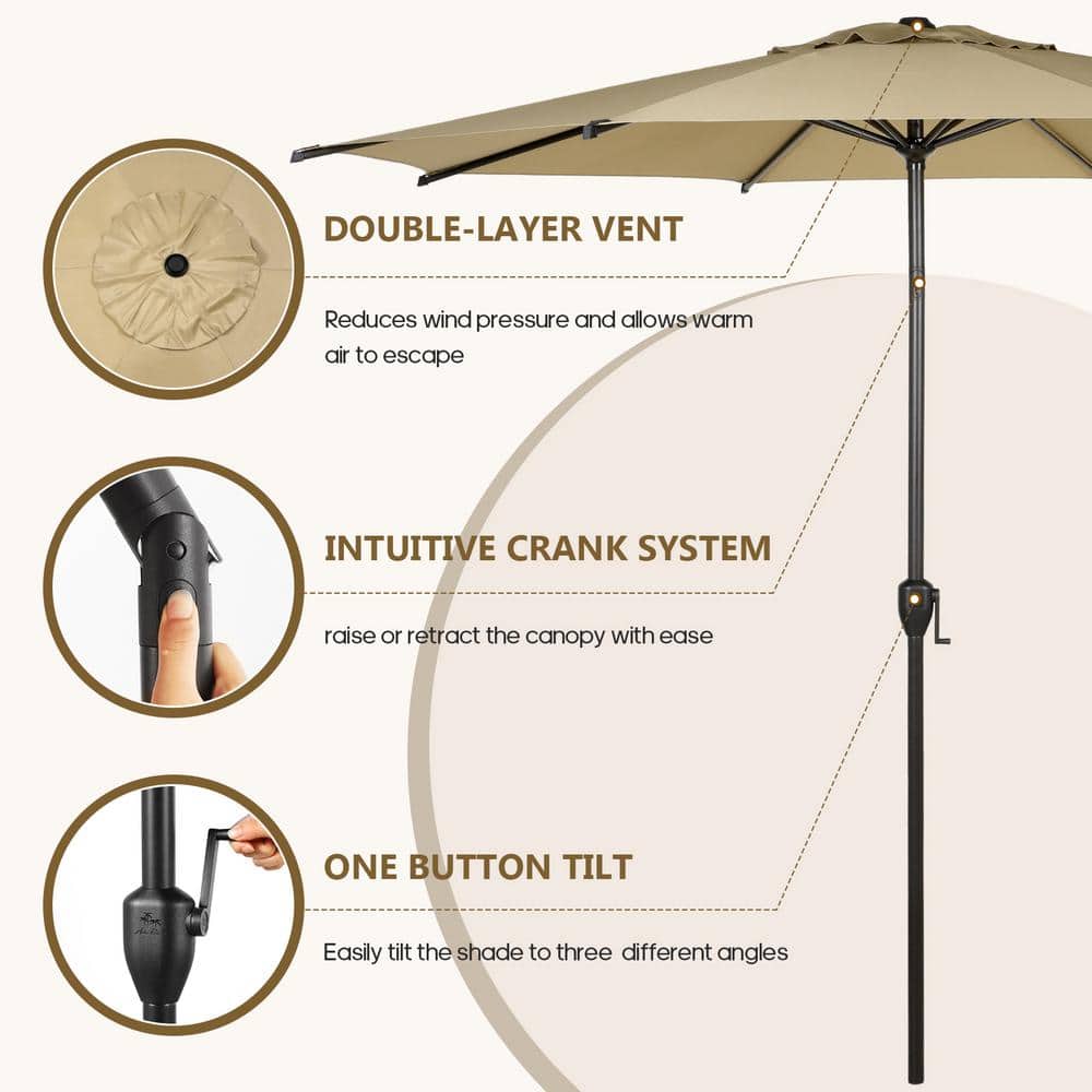 Lyon 9ft Brown Steel Outdoor Patio Umbrella