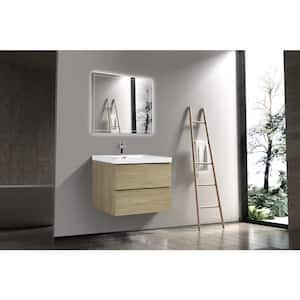 30 in. W Single Sink Wall-Mounted Natural Oak Bath Vanity With White Resin Top Unassembled