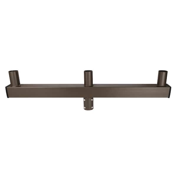 J&H LED 60 in. 180-Degree Triple In Line Low Profile Bullhorn Mounting Bracket Tenon Adapter for Round Outdoor Pole Lights