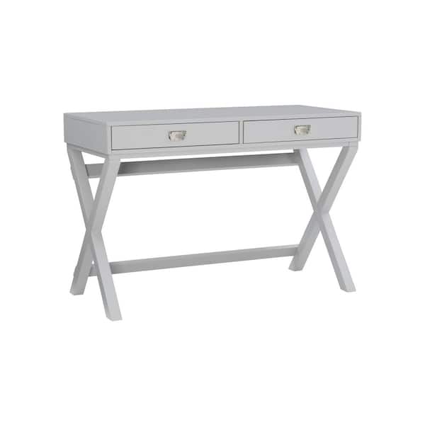 Linon Home Decor Sara 44 in. Rectangle Gray Wood 2-Drawer Desk with Storage