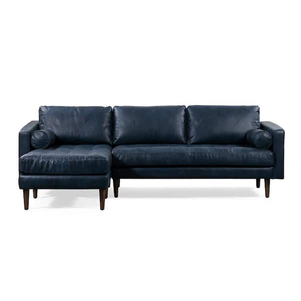 Poly and Bark Napa 67 in. Midnight Blue Leather Left-Facing Sectional Sofa