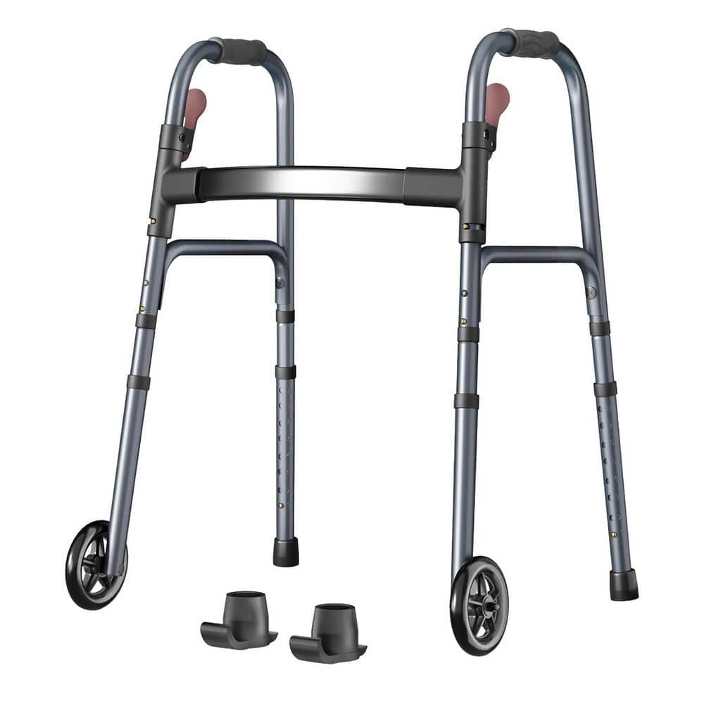 8-Level Adjustable Lightweight Aluminum Rolling Walker with One-Hand Folding 5-Inch Wheels for Seniors in Gray price history on PriceWatchPro