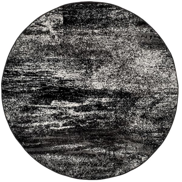 Adirondack 5 ft. x 5 ft. Silver/Black Abstract Round Rug