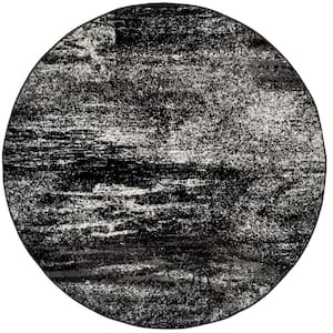 Adirondack Silver/Black 6 ft. x 6 ft. Round Distressed Solid Area Rug