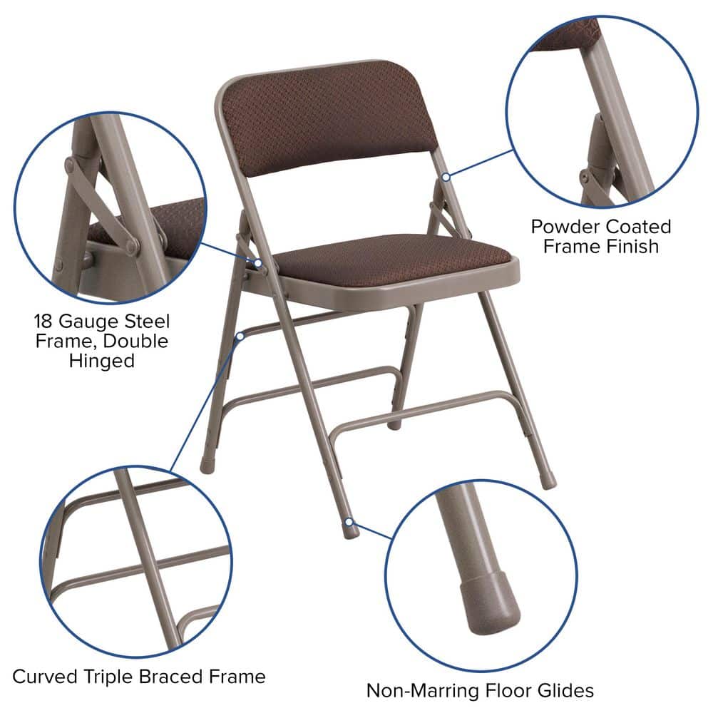 Executive Brown Patterned Fabric Armless Metal Folding Chair