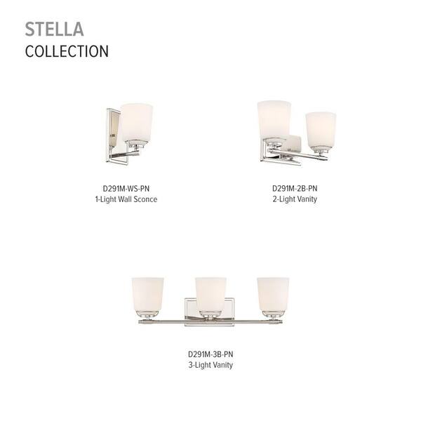 Designers Fountain - Stella 4.75 in. 1-Light Polished Nickel Modern Wall Sconce with Etched Opal Glass Shade