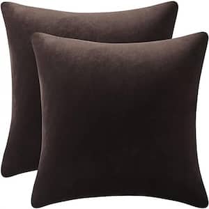 22 in. x 22 in. Outdoor Decorative Pillow Cases Chocolate Brown: Cozy Soft Velvet Square Throw Pillow Covers (2-Pack)