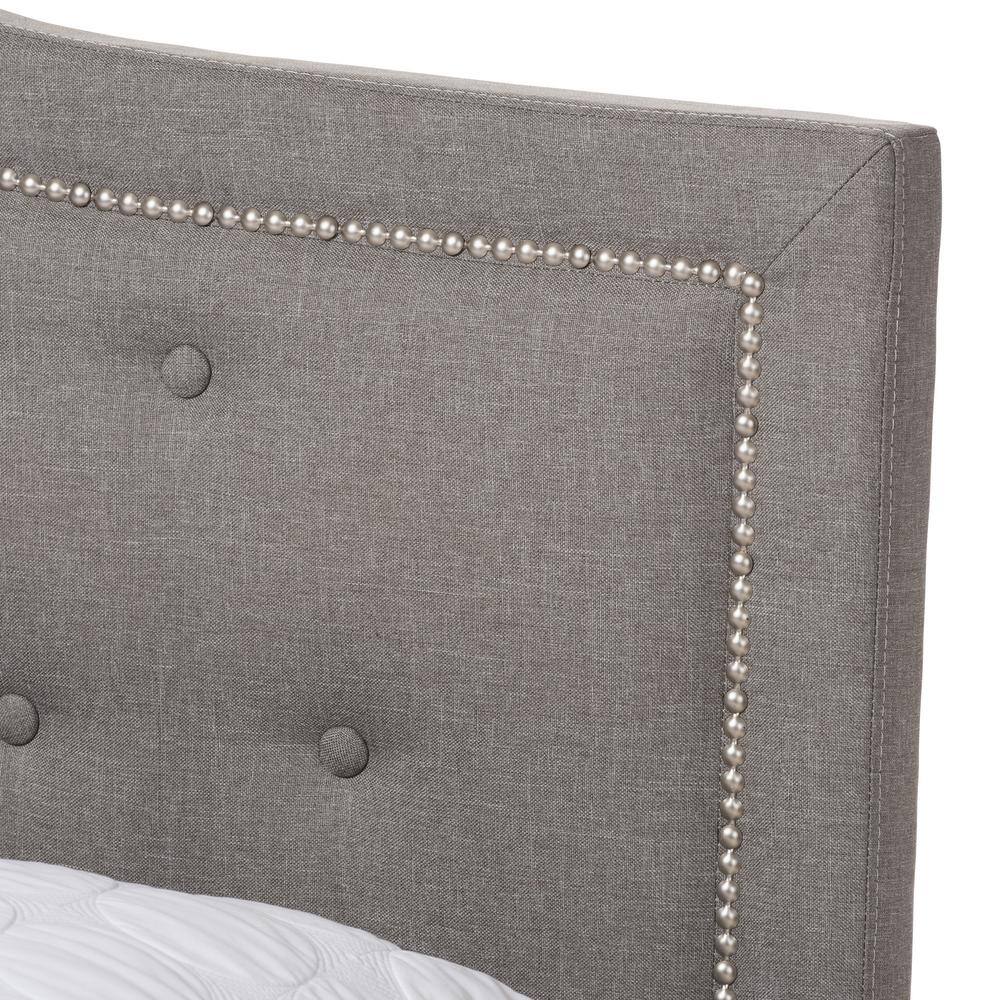 Emerson Light Grey Queen Upholstered Bed with Nailhead Trim