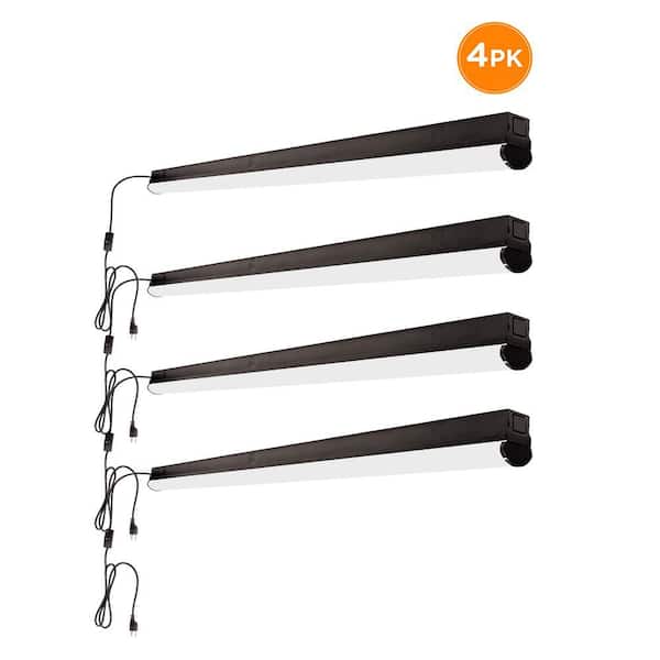 4-Pack 4 ft. Garage LED Linkable Matte Black Strip Light Fixture Plug-in or Hardwire 3600LM 40W Bright White 4000K