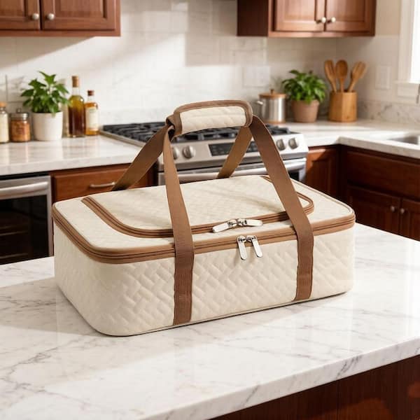 1-Piece Beige Insulated Casserole Carrier Set, Fits 9 in. x 13 in. Baking Dish, for Parties, Picnic, Cookouts, Travel