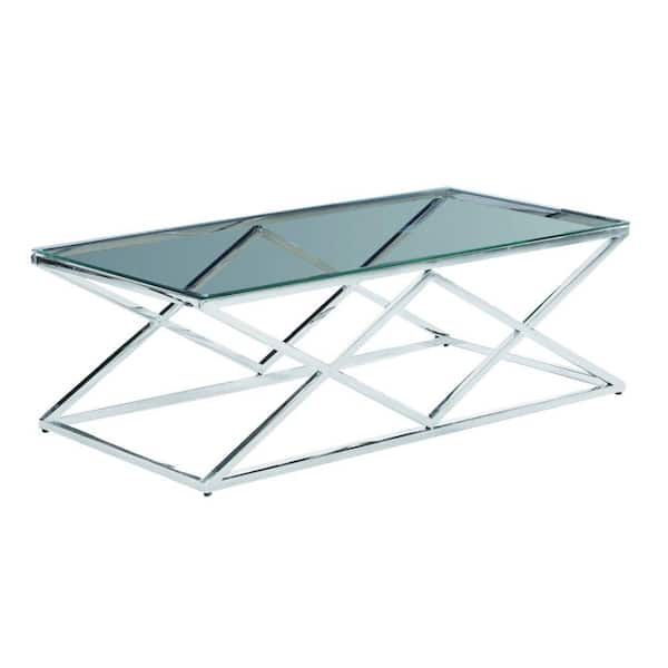 Benjara 47.25 in. Silver Rectangle Metal Glass Top Coffee Table