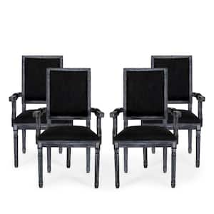 Aisenbrey Black and Gray Wood and Fabric Arm Chair (Set of 4)