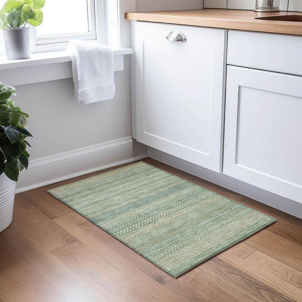 Aloe Green Synthetic Flat Woven Rectangular Rug