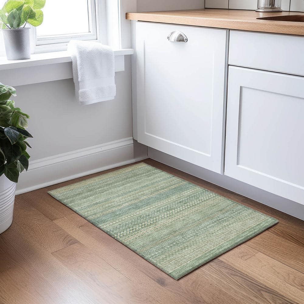 Aloe Green Synthetic Flat Woven Rectangular Rug