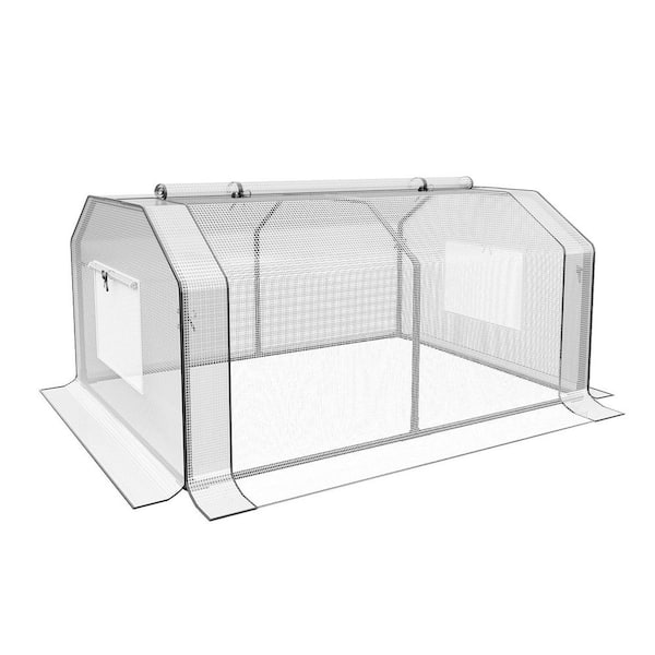 36in. H x 36in. D x 48in. W Mini Barn-Style Portable Greenhouse w/ Roll-Up Zipper Doors,Double-Layer PE and Mesh Cover