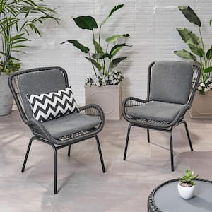 Pabrico Grey Removable Cushions Faux Rattan Outdoor Patio Club Chair with Dark Grey Cushion (2-Pack)