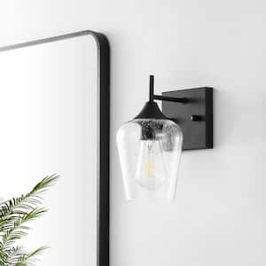 4.9 in. 1-Light Black Wall Sconce Bathroom Vanity Light with Clear Seeded Glass Shade