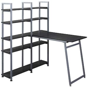 49 in. Black L-Shaped 5-Tier Computer Desk VersatileWriting Table with Display Shelves and Metal Frame