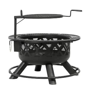 Outdoor Wood Burning Fire Pit Backyard with Cooking Grill, 32 in. Black, Mini Ranch Fire Pit