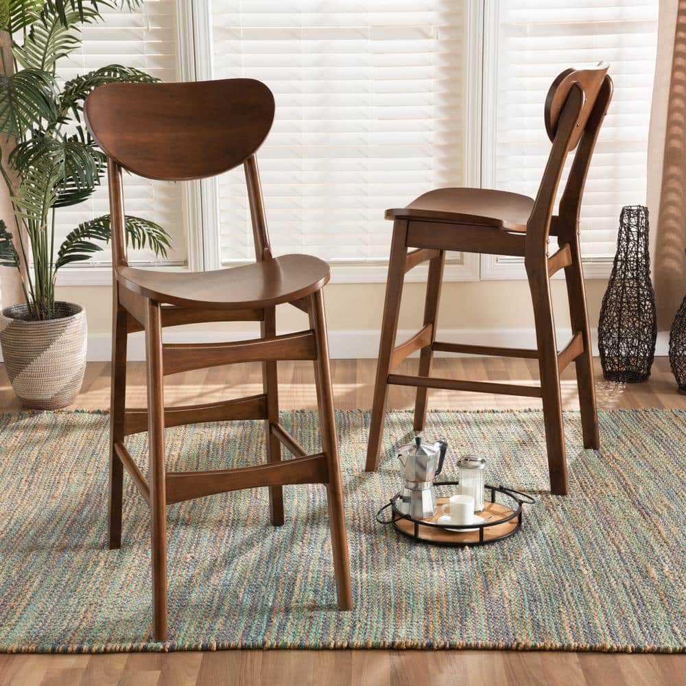 Katya Walnut Brown Adjustable Wood Bar Stool Set