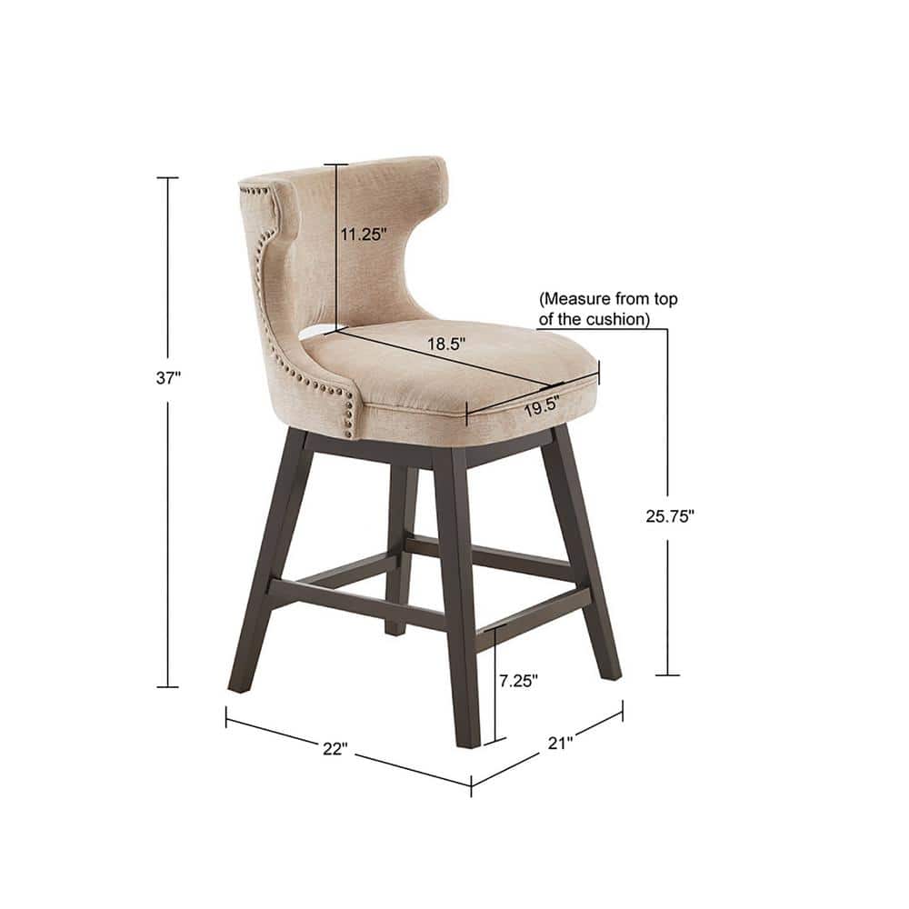 Elegant Beige Fabric and Dark Coffee Wood Swivel Counter Stool