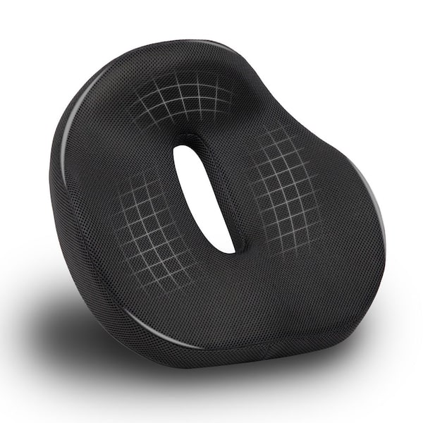 Black Donut Pillow with Air-Cloud Technology Ergonomic Memory Foam Seat Cushion Lower Back Pain Relief Washable Cover
