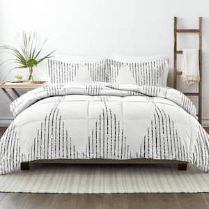 3-Piece Gray Diamond Stripe Pattern Microfiber Full / Queen Down-Alternative Comforter Set