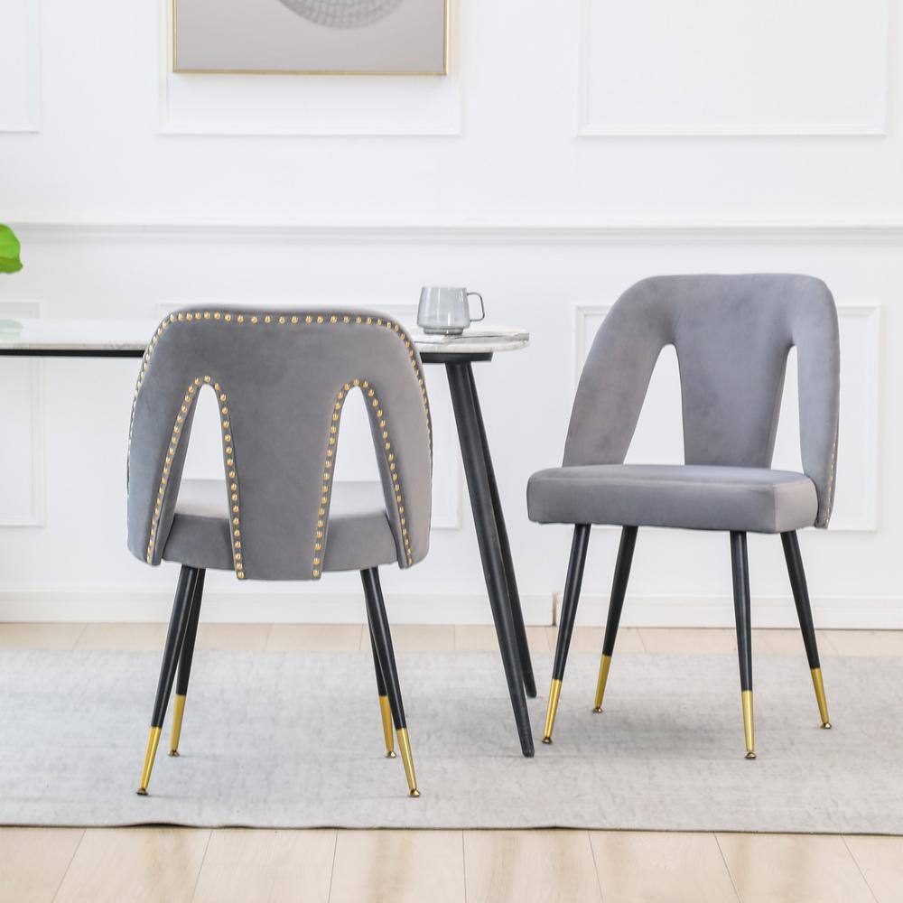 Modern Gray Velvet Upholstered Dining Chair with Nailheads and Metal Legs (Set of 2) price history on PriceWatchPro