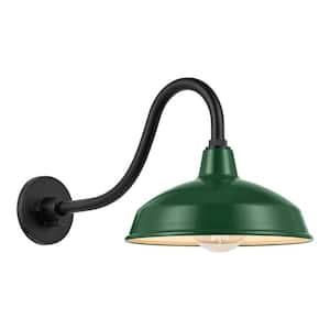 Easton 11 in. 1-Light Hunter Green Barn Outdoor Wall Lantern Sconce with Steel Shade